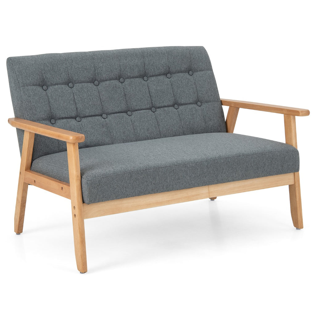 Cushioned 2-Seat Couch with Rubber Wood Frame - Classic Tufted Design in Grey - Ideal for Comfortable Seating and Interior Decoration