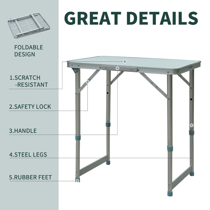Portable Folding Picnic Table for Outdoor Use - Durable and Compact Silver Garden Camp Table - Ideal for Camping, Picnics, and Backyard Gatherings