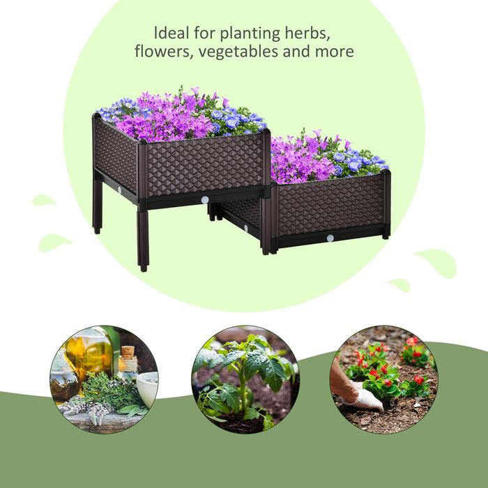 EcoGrower Set of 2 - 50cm Plastic Raised Garden Beds with Self-Watering System - Ideal for Flower and Vegetable Gardening