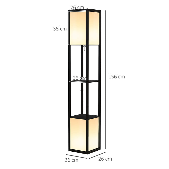 Modern Dual Ambient Shelf Floor Lamp - 156cm Black Standing Light for Living Room and Bedroom - Stylish Space-Saving & Illumination Solution