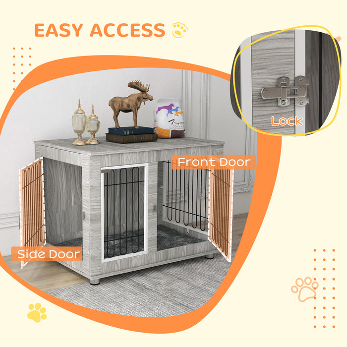 Large Indoor Dog Crate with Soft Bedding - Double-Entry Doors, Spacious 106x74x81.5cm, Stylish Grey - Ideal for Bigger Breeds Comfort & Security