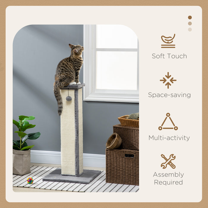 81cm Vertical Cat Scratcher - Natural Sisal Rope, Hanging Play Ball, Soft Plush Finish, in Elegant Grey - Designed for Cat Claw Health and Playful Engagement