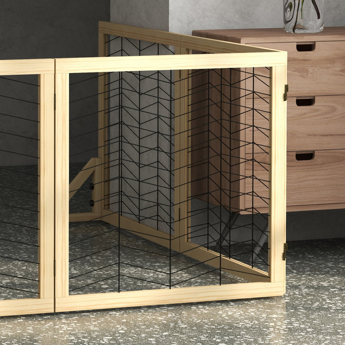 Foldable 6-Panel Wooden Pet Gate with Support Feet - Freestanding Barrier for Dogs - Suitable for Small to Medium Breeds, Natural Finish