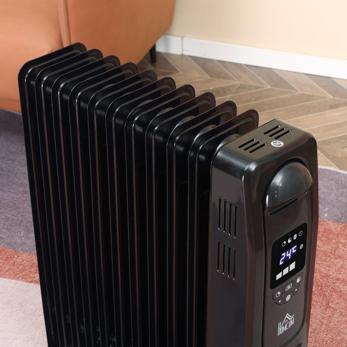 2180W Oil-Filled Radiator - Digital 9-Fin Portable Electric Heater with LED Display, Timer, 3 Heat Settings, Safety Cut-Off, Remote Control - Ideal for Cozy Indoor Heating