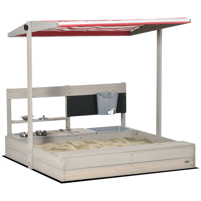 Wooden Sandbox with Canopy for Kids - Includes Seat & Storage, Kitchen Playset Accessories - Ideal for 3-7 Year Olds Outdoor Fun & Creativity