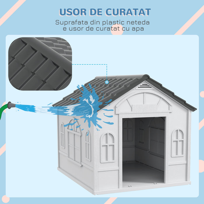 Durable Grey Plastic Canine Shelter - Weatherproof Outdoor Dog House With Sturdy Design - Perfect for All-Weather Protection for Pets