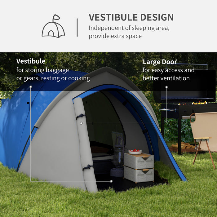 2-Person Dome Camping Tent with Large Windows - Waterproof, Spacious Design in Blue and Grey - Ideal for Couples or Solo Adventurers