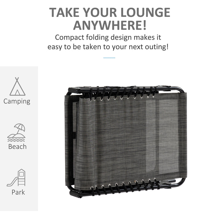 Reclining Sun Lounger with Pillow - Adjustable 5-Position Backrest, Folding Camp Bed Cot in Mixed Grey - Perfect for Outdoor Relaxation and Sunbathing