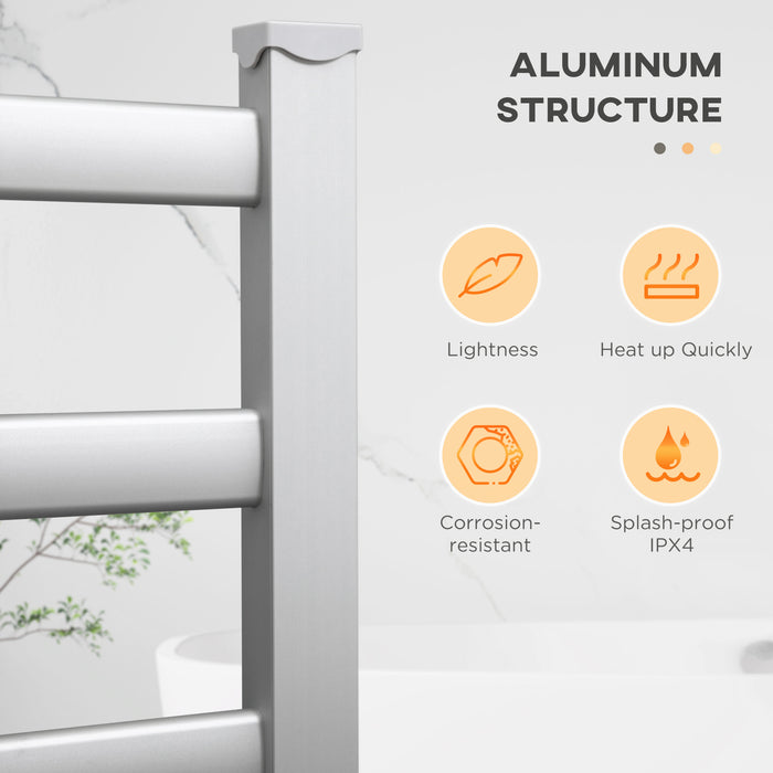 6-Bar Electric Towel Warmer - Aluminum Heated Towel Rack, Wall Mount or Freestanding, Plug-In - Efficient Bathroom Drying Solution for Home Comfort