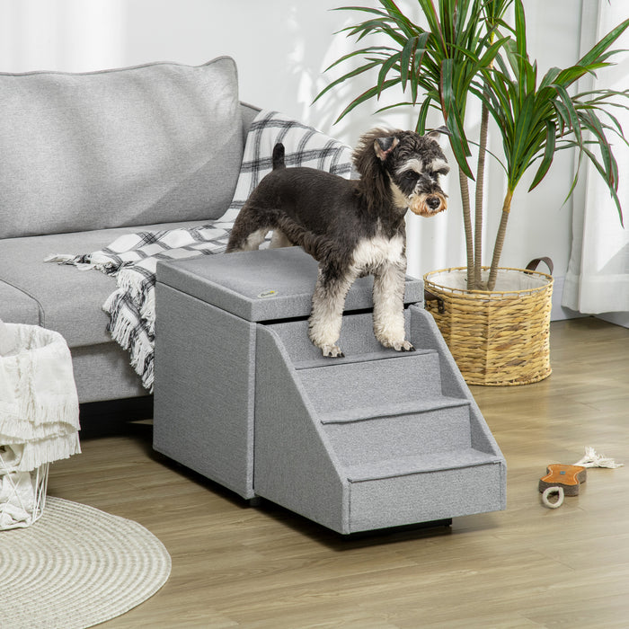 Multi-Purpose Pet Ottoman & 4-Step Ladder - 2-in-1 Dog Steps with Storage for Small to Medium Pets - Ideal for Accessibility & Organization