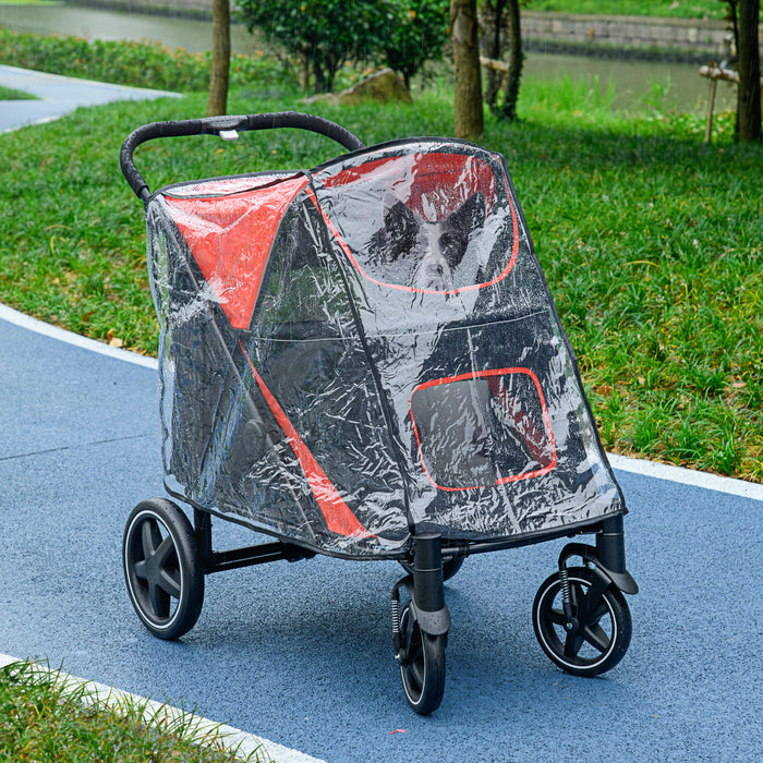 Foldable Pet Stroller with Rain Cover - Cat and Dog Pushchair, Front Swivel Wheels, Shock Absorption - Convenient Travel with Storage and Ventilated Mesh