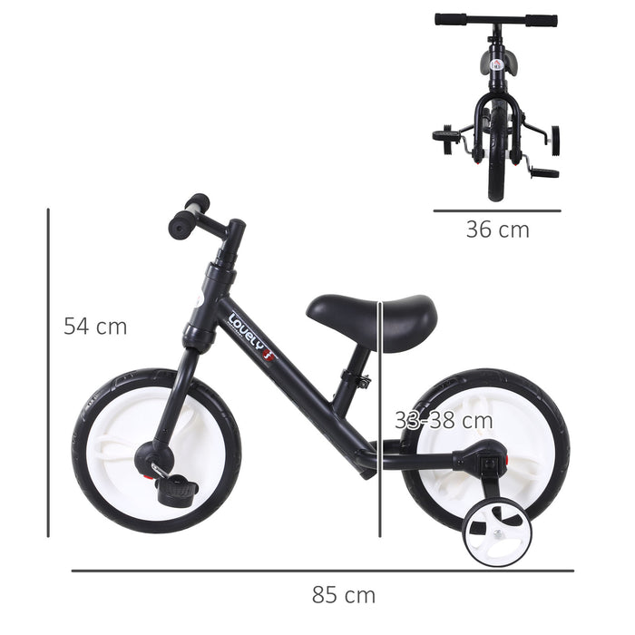 PP Toddlers - Black Balance Bike with Removable Stabilisers for Easy Learning - Ideal First Bicycle for Young Children