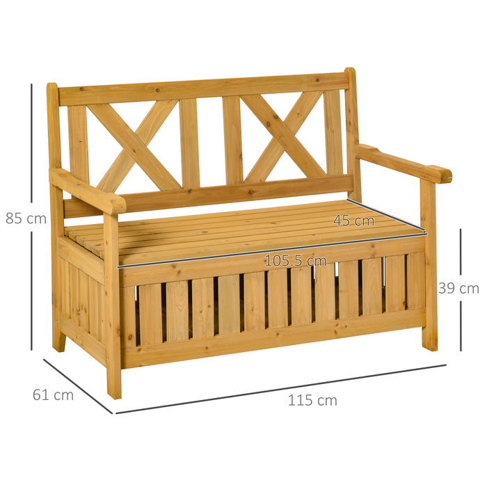 Wooden Garden Storage Bench - 2-Person Patio Seat with High Back and Armrests - Outdoor Seating Solution with Hidden Chest