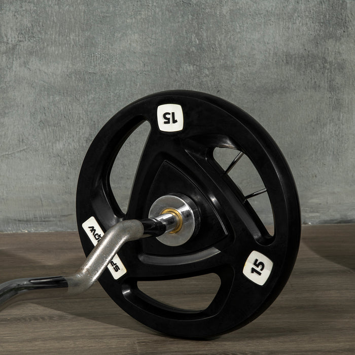 Tri-Grip 15kg Olympic Weight Plates - Rubber Coated Barbell Set with 5cm Center Holes - Ideal for Gym, Home Exercise & Strength Training