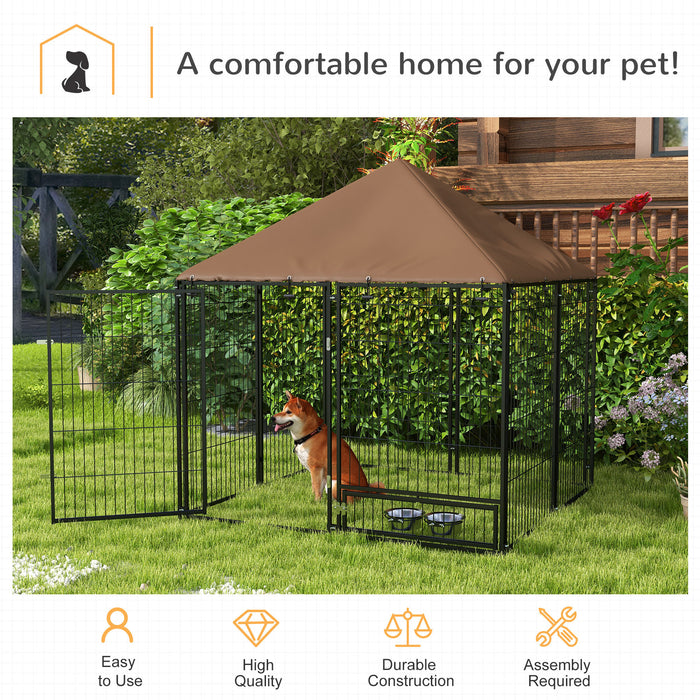 Heavy-Duty Outdoor Kennel for Pets - Weather-Resistant Steel Dog House with Lockable Metal Mesh and Roof - Spacious 141x141x121 cm Animal Shelter for Security and Comfort
