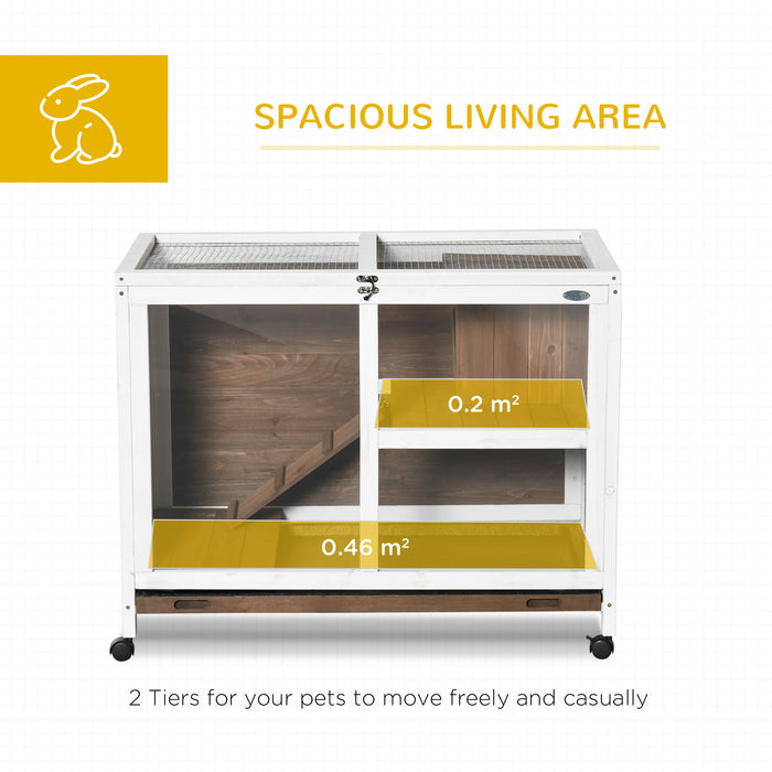 Premium Wooden Hutch for Rabbits & Guinea Pigs - Small Pet Cage with Pull-Out Tray & Openable Roof on Wheels, Brown - Ideal Home for Bunny and Cavy Comfort