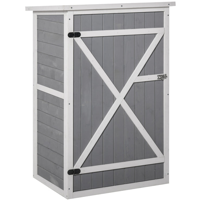 Wooden Garden Storage Shed - Fir Wood Tool Cabinet with Shelves, 75x56x115cm, Grey - Outdoor Organizer for Gardening Equipment