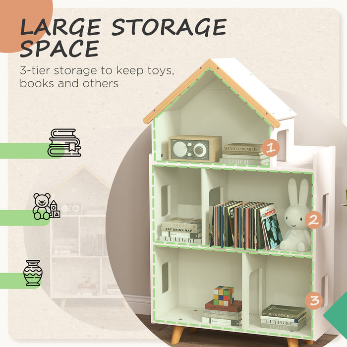 Kids Toy Organizer with 3 Shelves and 6 Cubbies - Sturdy White Storage Solution - Ideal for Playroom and Bedroom Organization