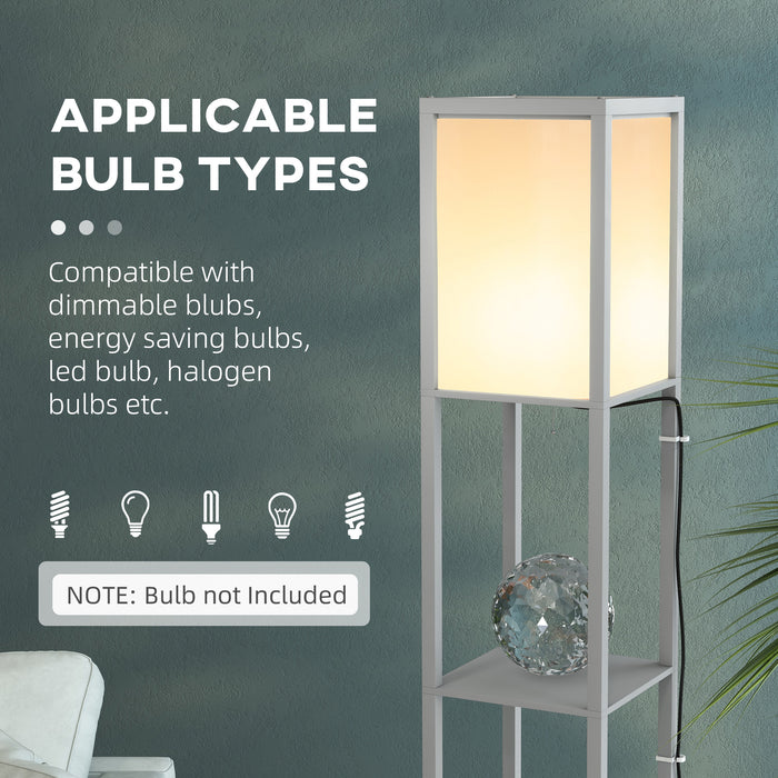 Modern Dual Ambient Shelf Floor Lamp - 156cm Tall Standing Light for Living Room Bedroom - Space-Saving & Elegant Lighting Solution in Grey
