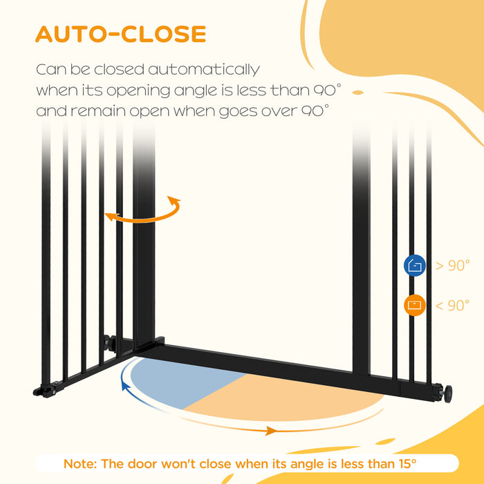 Adjustable Metal Dog Gate, 74-87cm Width, Black - Secure Pet Barrier for Home Safety - Ideal for Keeping Dogs Restricted in Certain Areas