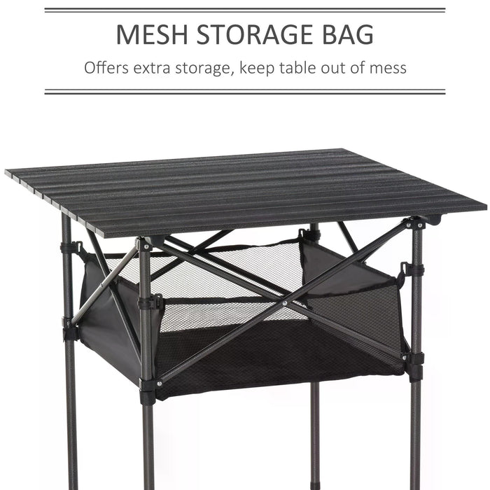 Outsunny Portable Camping Table - Lightweight Aluminum Roll-Up Picnic Desk with Mesh Storage Bag - Ideal for Outdoor Activities & Space-Saving Travel