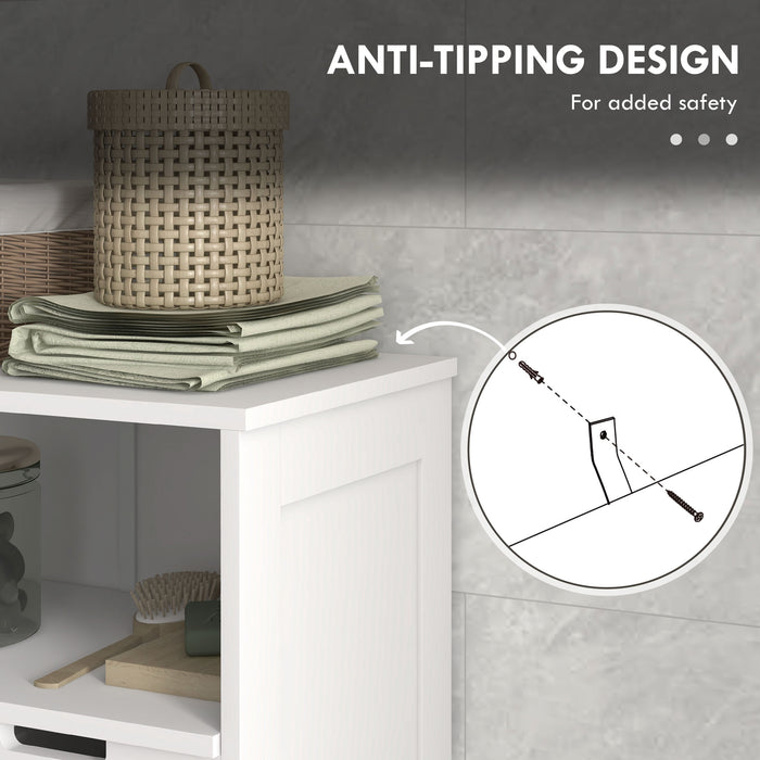 Bathroom Floor Cabinet with Stylish Louvred Doors - Ample Storage with Drawers and Open Shelf - Space-Saving Organizer for Linens and Toiletries