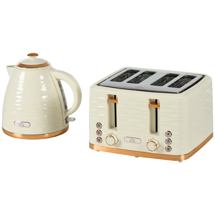 3000W 1.7L Rapid Boil Kettle & 4 Slice Toaster Set - Beige, 7 Browning Settings & Easy-Clean Crumb Tray - Ideal for Busy Mornings & Large Families