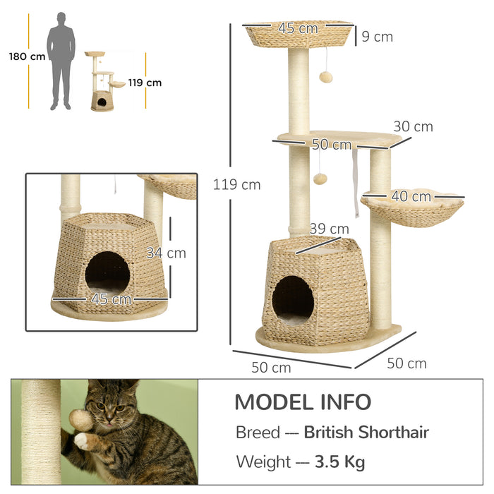 Climbing Activity Centre for Cats - Multilevel Kitten Tree Tower with Bed, House, Sisal Scratching Post & Play Ball - Perfect for Play & Rest