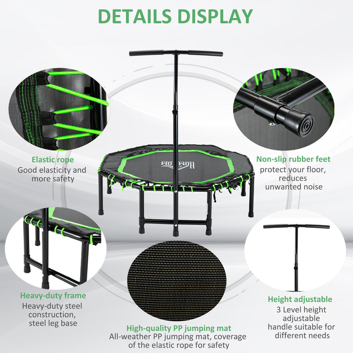Octagonal 48" Fitness Rebounder Trampoline - Indoor/Outdoor Foldable Jumping Workout with Adjustable Handle, Green - Perfect for Cardio & Low-Impact Exercise