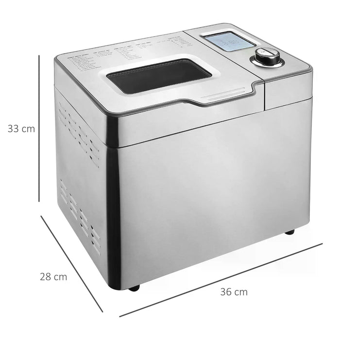 25 in 1 Programmable Bread Machine with 0.9 KG Capacity - Stainless Steel Dough Maker, Auto Fruit Nut Dispenser, Nonstick Pan - Ideal for Baking Custom Loaf Sizes, 550W Power