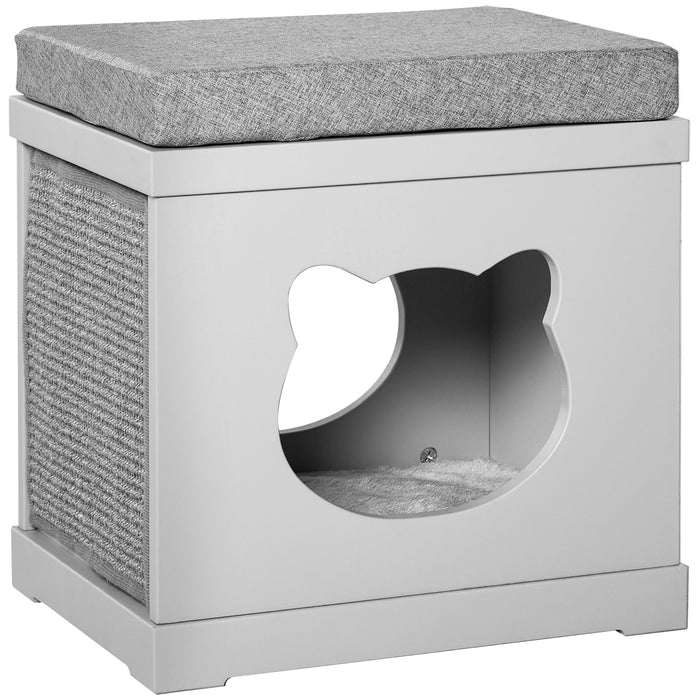 Kitten Cave Cube with Sisal Scratching Pads - Indoor Soft-Cushioned Cat House Bed, 41x30x36 cm, Grey - Perfect for Small Pets' Play & Rest