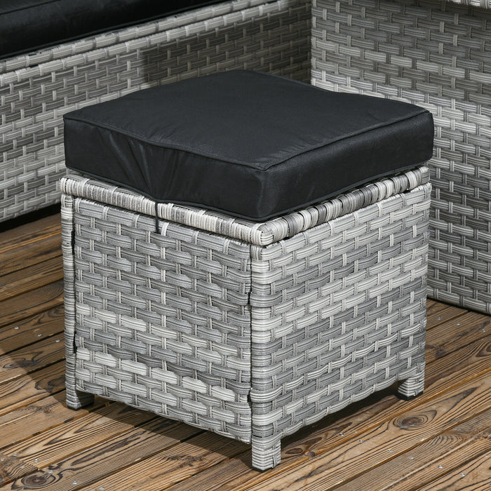 5-Piece Rattan Patio Set with Corner Sofa - Includes Footstools & Glass Coffee Table, Comfy Cushions - Ideal for Outdoor Living & Entertainment Spaces