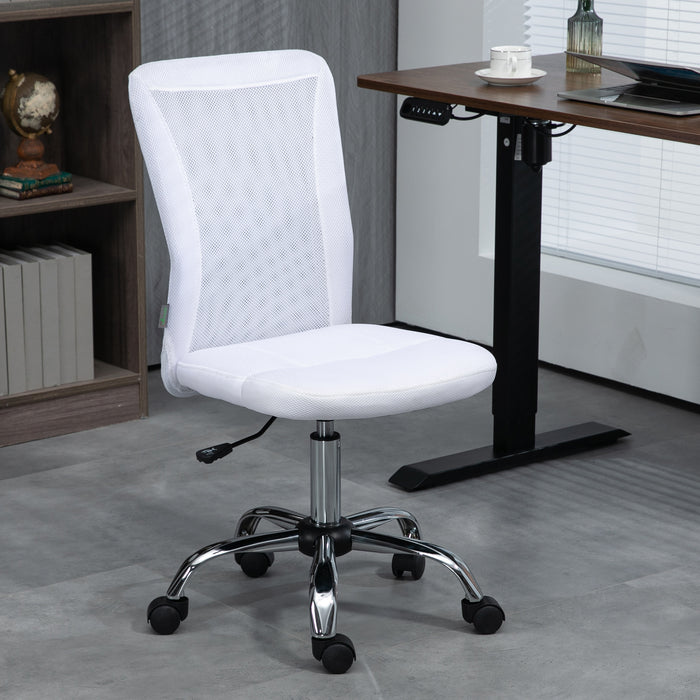 Mesh Swivel Office Chair with Adjustable Height - Armless Ergonomic Computer Desk Chair, White - Ideal for Comfortable Studying & Home Office Use
