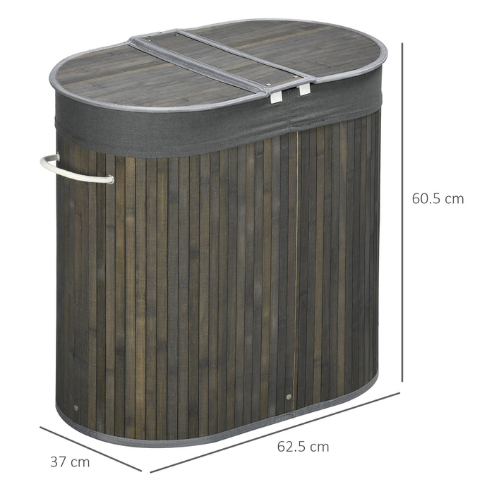 Bamboo Laundry Basket - 100L Dual-Section Hamper with Removable Liner and Lid, 62.5x37x60.5cm - Ideal for Sorting and Organizing Laundry
