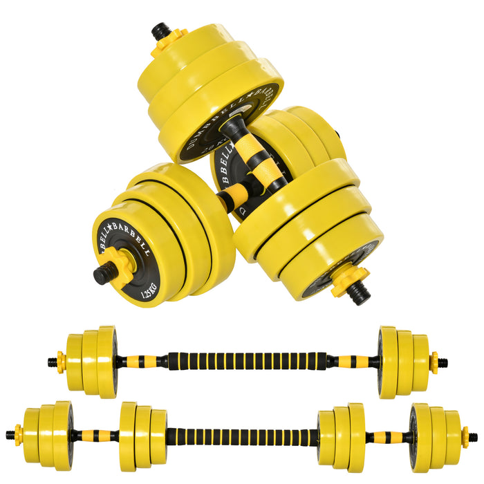 20KGS Adjustable Dumbbell & Barbell Set - Home Gym Fitness Equipment with Bar Clamp and Plates - Ideal for Full-Body Workout and Strength Training
