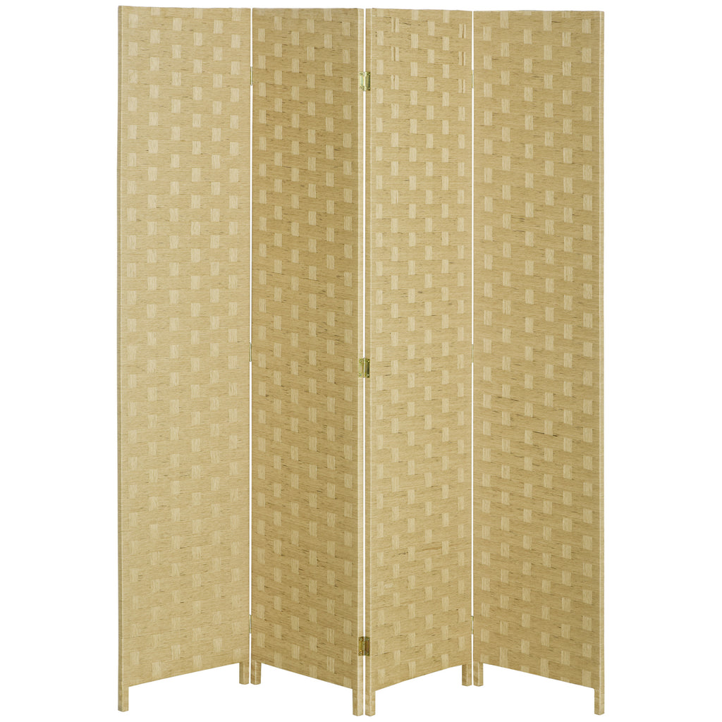 Wave Fibre 4-Panel Room Divider - Freestanding Folding Privacy Screen, Partition Wall for Bedroom and Office - Indoor Space Separator, 170 cm Height, Brown