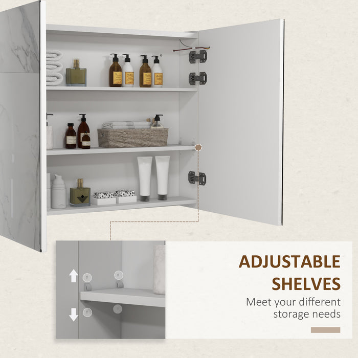 Bathroom Illuminated Mirror Cabinet - White Storage Cupboard with USB Charging & Adjustable Shelf - Ideal for Organizing & Enhancing Small Bath Spaces