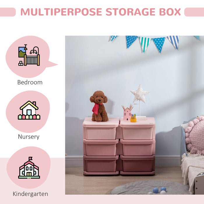 Kids Storage Organizer with 6 Drawers - 3-Tier Vertical Dresser Tower for Toys and Clothes - Space-Saving Storage Solution for Nursery, Playroom, and Kindergarten, Pink