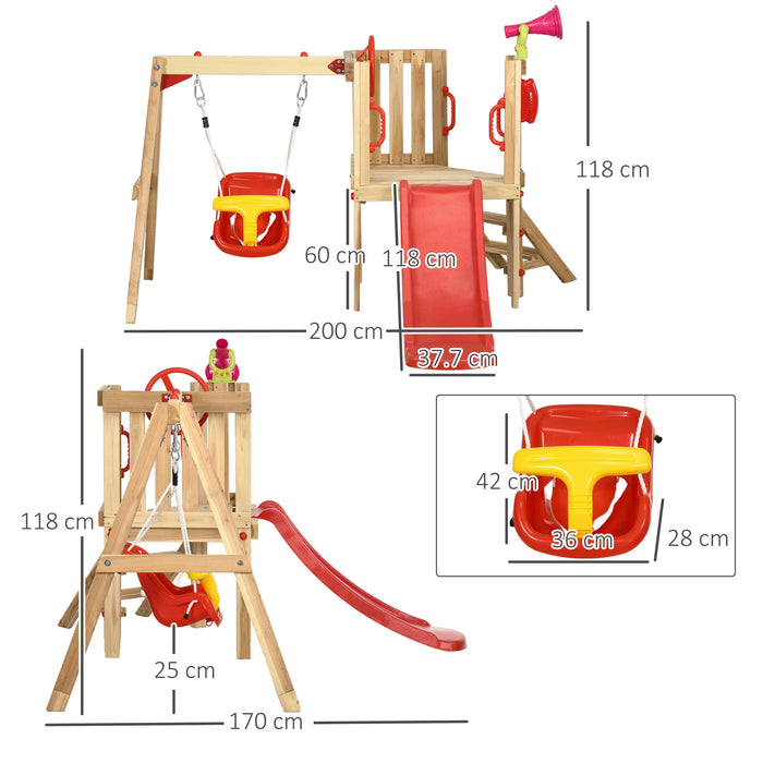 Toddler Wooden Swing and Slide Combo - Durable Red and Brown Outdoor Playset for Ages 18-48 Months - Fun Backyard Activity for Young Children