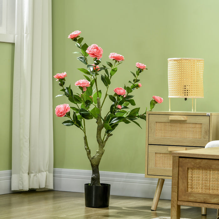 Camellia Artificial Plant in Decorative Pot - Lifelike Pink Fake Flowers for Indoor & Outdoor Decor, 95cm Tall - Elegant Home & Office Greenery Solution