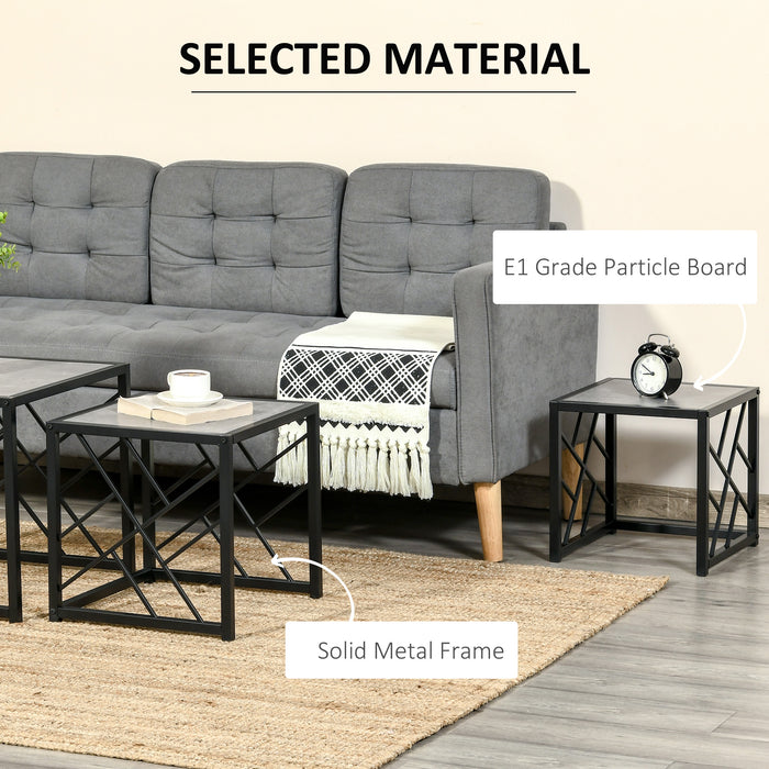 Nest of 3 Square Side Tables - Black Metal Frame & Grey Finish for Modern Decor - Versatile Living Room, Bedroom, and Office Furniture