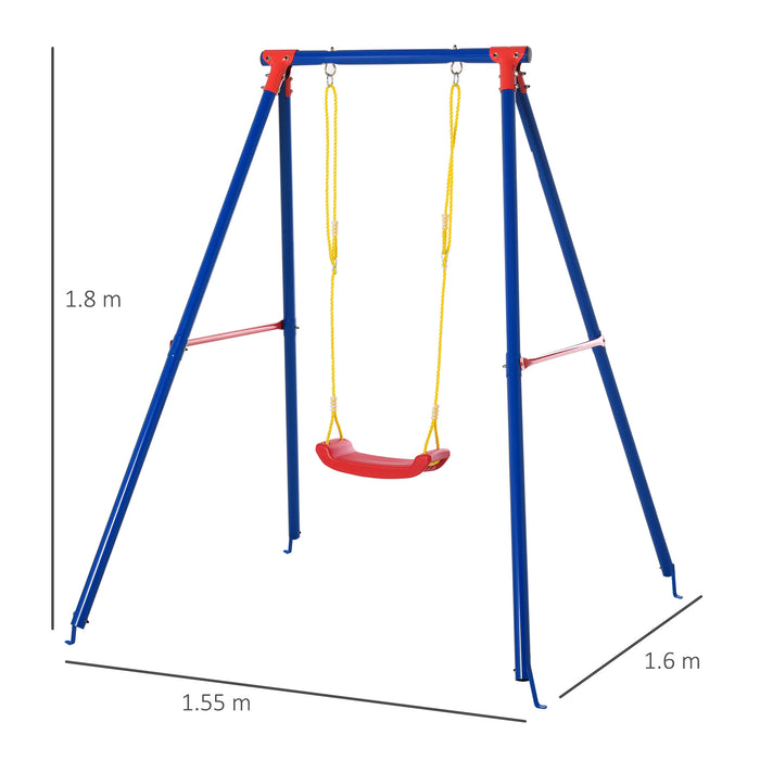 Heavy Duty Metal Swing Set with Adjustable Rope Seat - A-Frame Outdoor Playset for Backyard Fun - Ideal for Kids Aged 6-12, Vibrant Blue