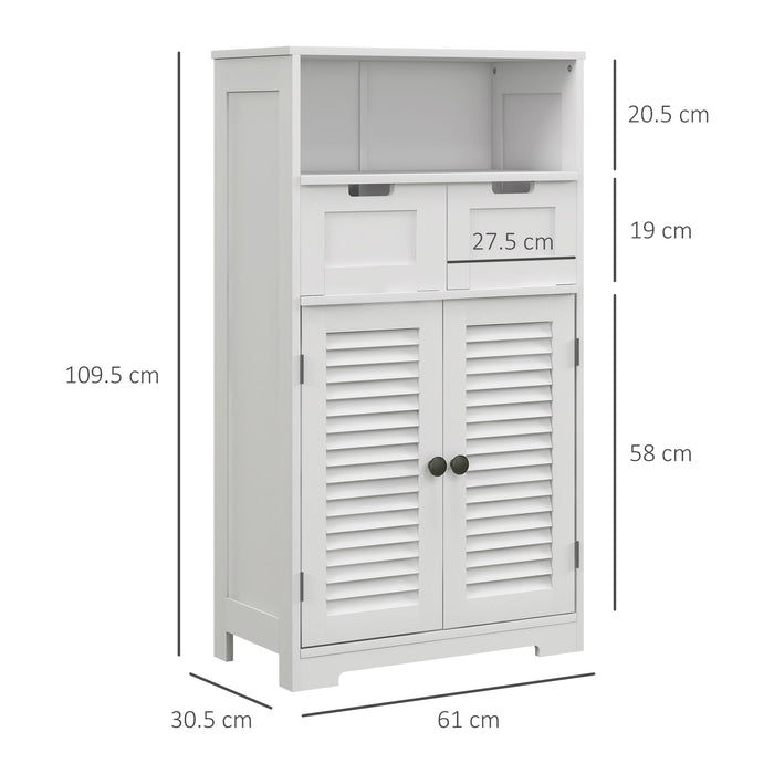 Bathroom Floor Cabinet with Stylish Louvred Doors - Ample Storage with Drawers and Open Shelf - Space-Saving Organizer for Linens and Toiletries