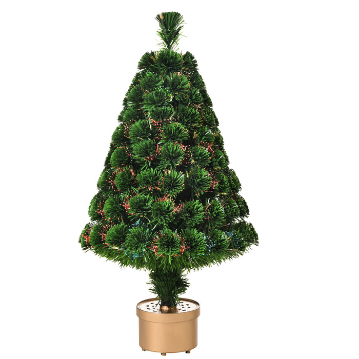 3FT Pre-Lit Artificial Christmas Tree with Fiber Optic LED Lights - Multicolor Illuminated Holiday Tabletop Decor - Festive Home Xmas Decoration for Small Spaces