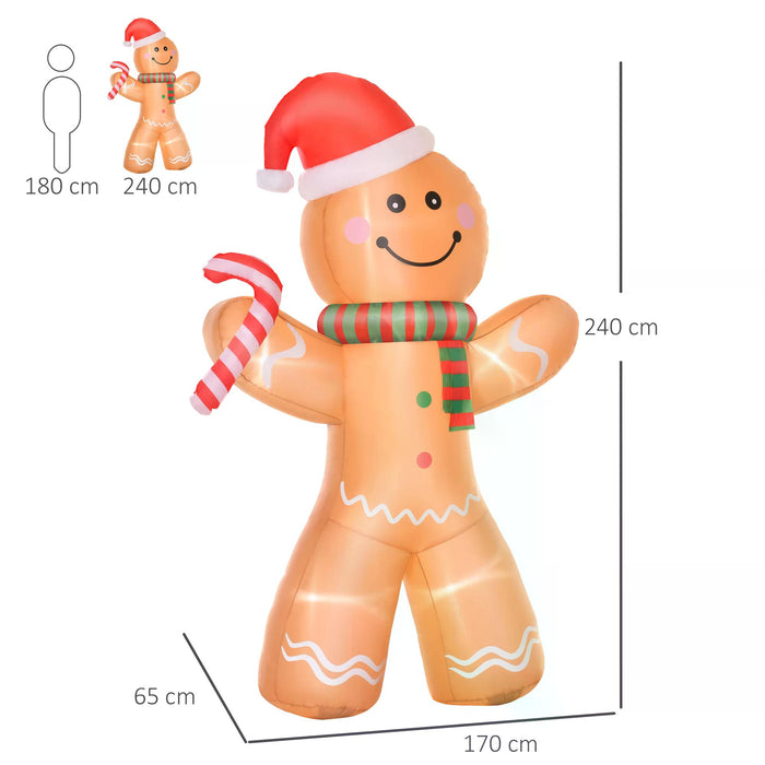 Inflatable 2.4m Gingerbread Man Decoration with Lights - Festive Holiday Display for Indoor & Outdoor, Garden, Lawn - Ideal for Christmas Party Props & Home Decor