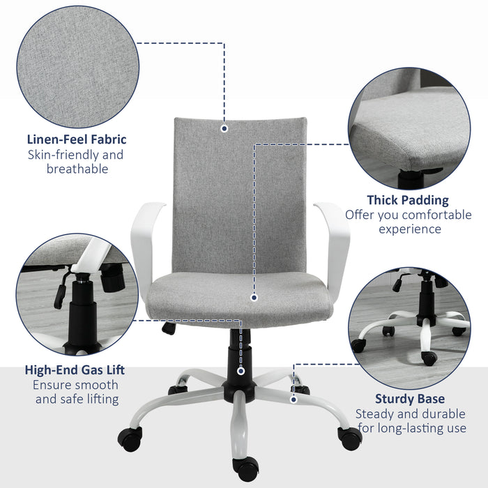 Linen Swivel Office Chair - Ergonomic Computer Desk Task Chair with Adjustable Height, Armrests, and Wheels - Ideal for Home Study and Office Comfort