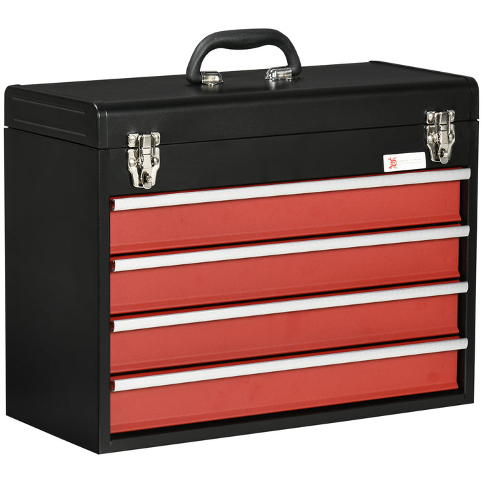 Lockable 4-Drawer Tool Chest with Ball Bearing Runners - Heavy-Duty Metal Toolbox for Secure Storage - Portable Design for DIY Enthusiasts and Professionals