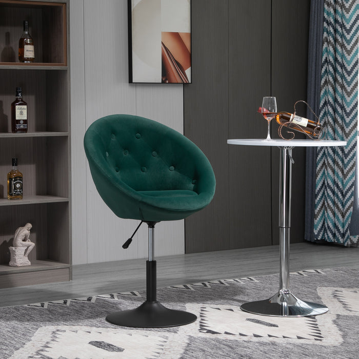 Velvet-Tufted Fabric Bar Stool - Adjustable Dining Height, Armless Swivel Counter Chair in Green - Elegant Seating for Kitchen and Bar Spaces