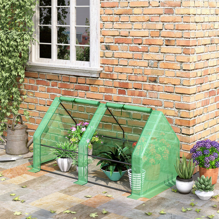 Greenhouse with Steel Frame & PE Cover - Compact Mini Polytunnel with Zippered Window for Plant Growth - Ideal for Vegetables & Small Gardens, 180 x 90 x 90 cm