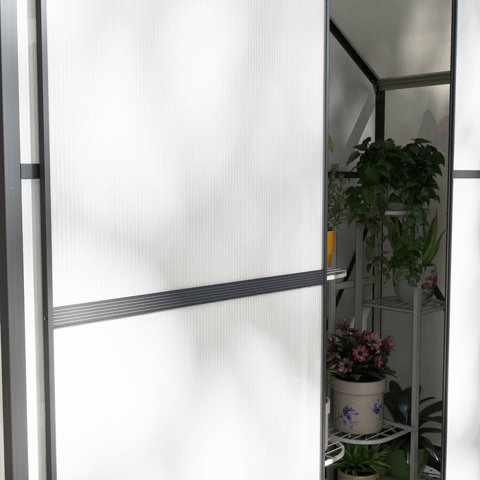 6 x 2.5ft Dark Grey Polycarbonate Greenhouse - Walk-In Structure with Rain Gutter, Sliding Door, and Vent Window - Perfect for Gardeners and Plant Protection